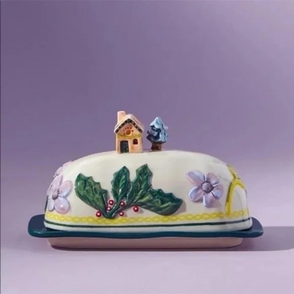 COPY - NWT Anthropologie Nathalie Lete Christmas Cottage Butter Dish - Picture 1 of 3